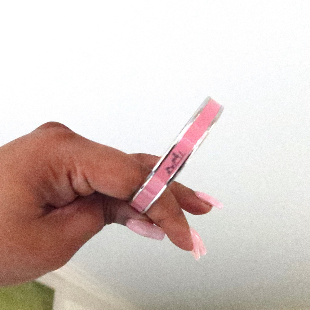 Hermès Pink Enamel & Palladium-Plated Bangle Bracelet (N Stamp)